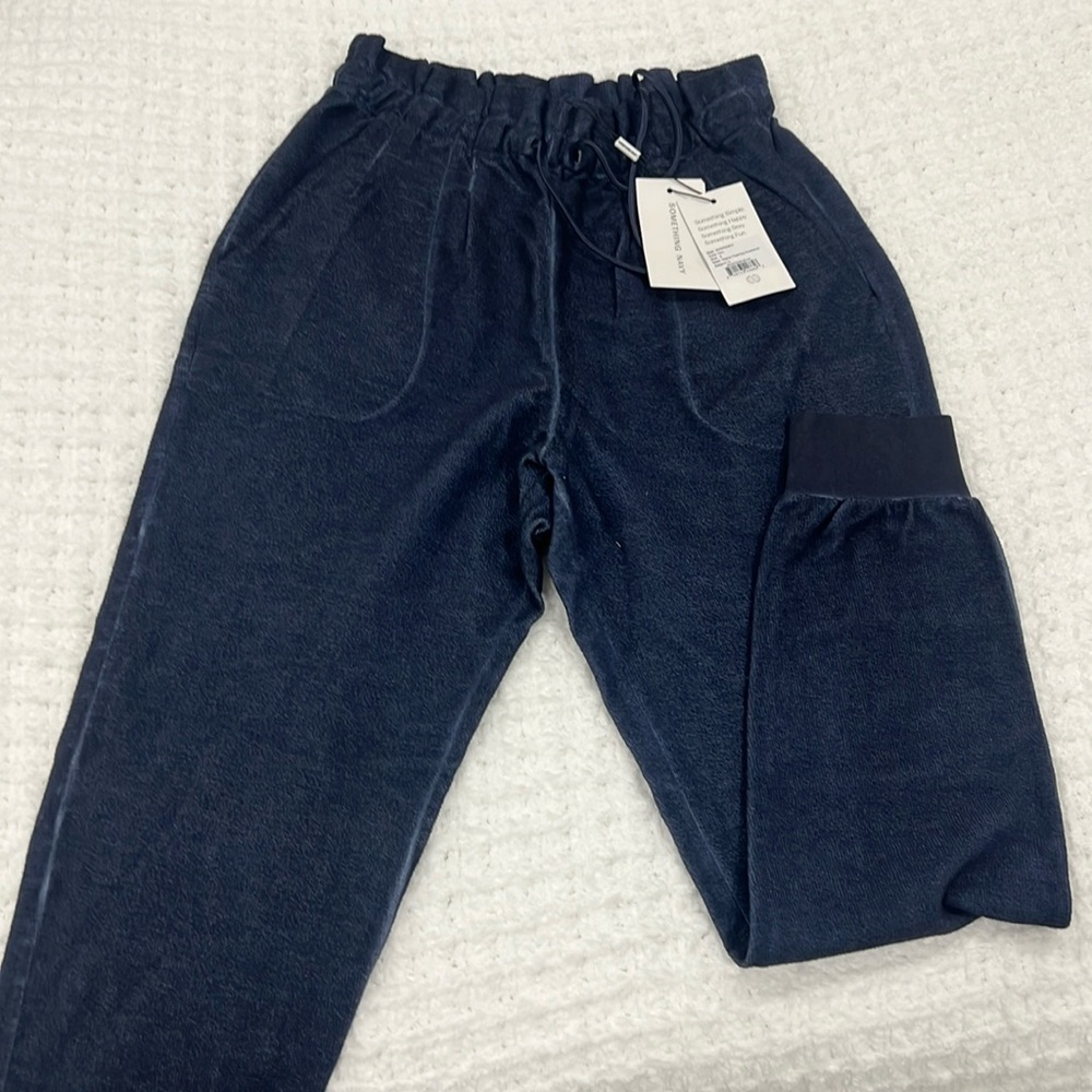 Something Navy Dark Denim Color Joggers with Drawstring & Pockets Size S NWT
